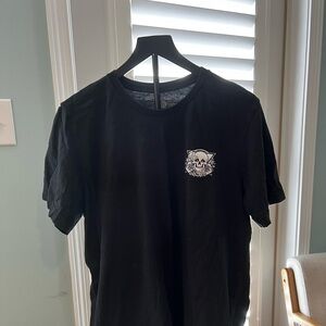 Black Short-Sleeve Graphic Tee with Chest Skull Detail